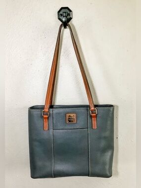 Dooney & Bourke Black Leather Tote with Brown Straps